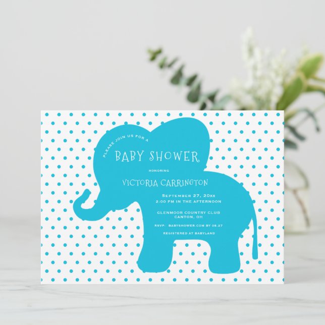 Baby Shower för Cute Blue Elephant Polkadots Baby  Inbjudningar (Stående Fram)