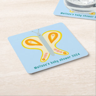 Baby Shower för Cute Butterfly-ANPASSNINGSBAR Underlägg Papper Kvadrat