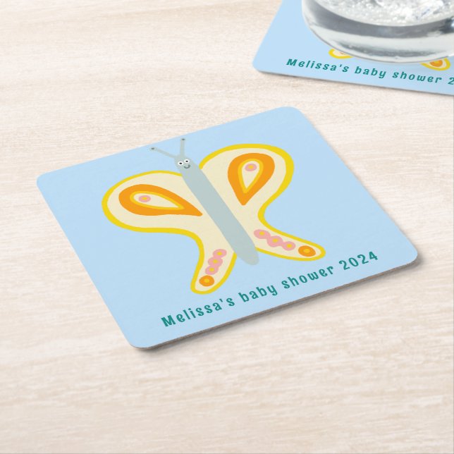 Baby Shower för Cute Butterfly-ANPASSNINGSBAR Underlägg Papper Kvadrat (Vinklad)