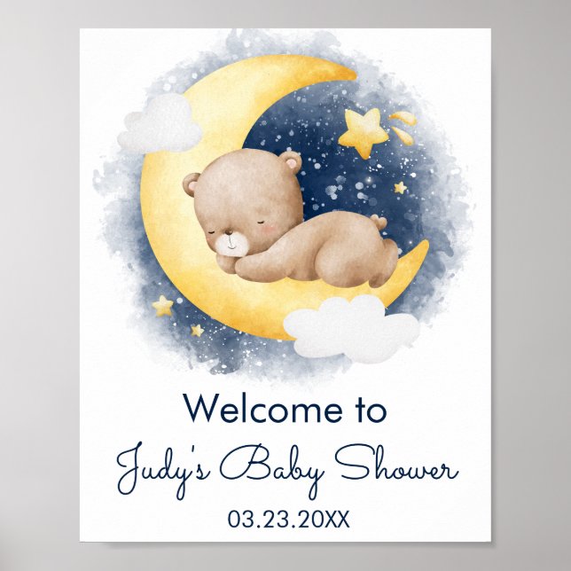 Baby Shower för Cute Crescent Måne Nalle  Poster (Framsidan)