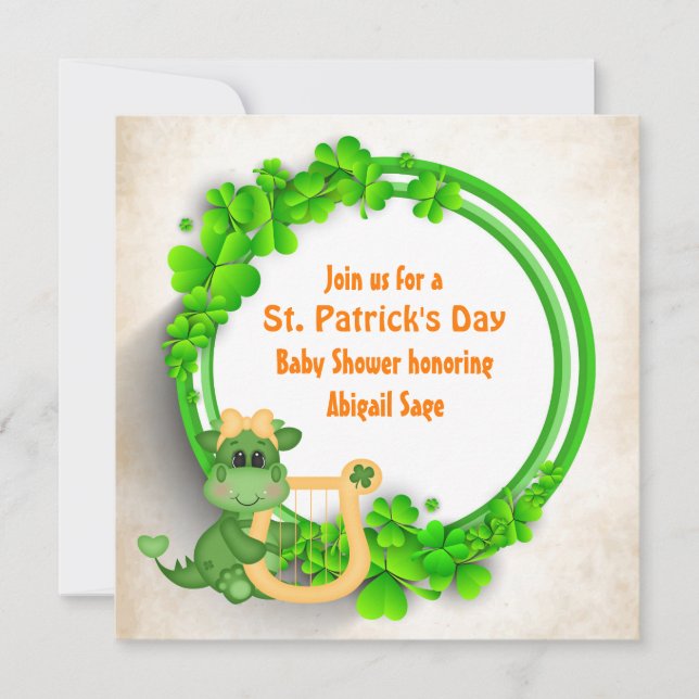 Baby Shower för Cute Dragon St patrick's day Girls Inbjudningar (Framsida)