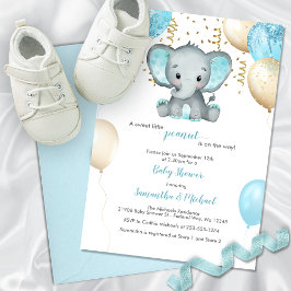 Baby Shower för Cute Elephant Turquiose Guld-ballo Inbjudningar