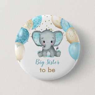 Baby Shower för Cute Elephant Turquiose Guld-ballo Knapp