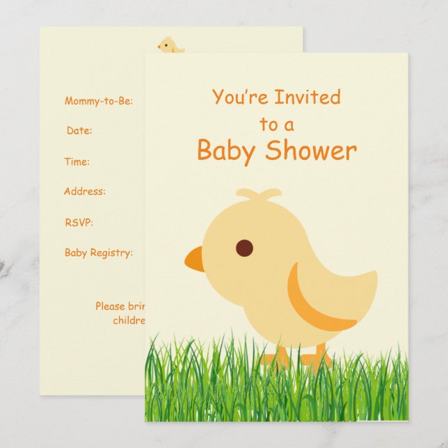 Baby Shower för Cute Gult Baby Chick  Inbjudningar (Fram/baksida)