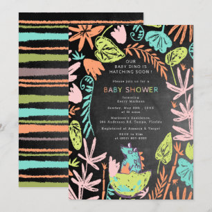Baby Shower för Cute Hatching Baby Dino Chalkboard Inbjudningar