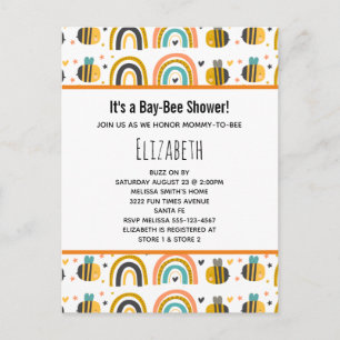 Baby Shower för Cute Humla och Rainbows Mönster Inbjudan Vykort
