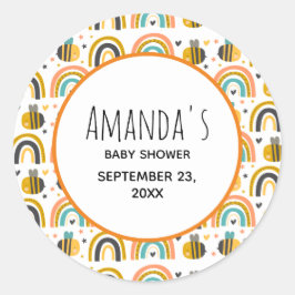 Baby Shower för Cute Humla och Rainbows Mönster Runt Klistermärke