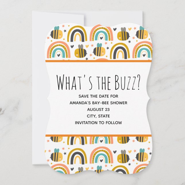 Baby Shower för Cute Humla och Rainbows Mönster Spara Datumet (Framsida)