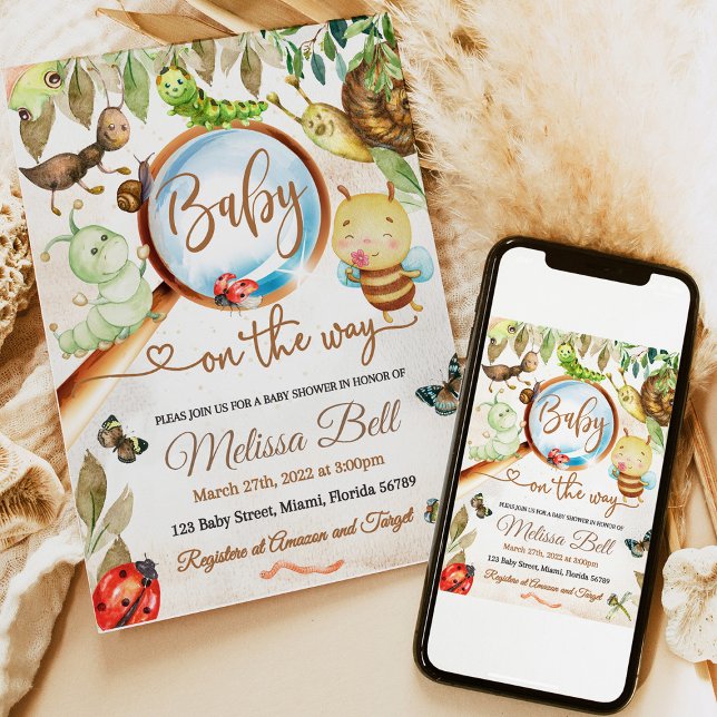 Baby Shower för Cute Kryp & Caterpal Inbjudningar (baby shower invitation, bug baby shower, woodland baby shower, cute bug invitation, ladybug baby sho)