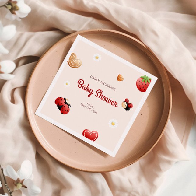 Baby Shower för Cute Ladybug Flowers Pappersservett (Skapare uppladdad)