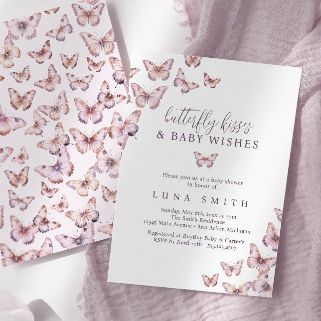 Baby Shower for Cute Lila and Rosa Butterfly Inbjudningar (Skapare uppladdad)