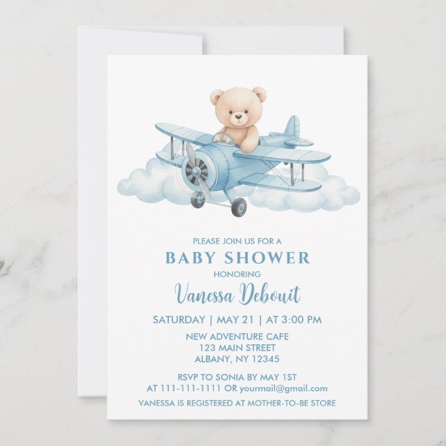 Baby Shower för Cute Nalle Himmel Äventyr Inbjudningar (Framsida)