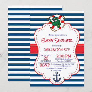 Baby Shower för Cute Nautical Alligator Inbjudningar