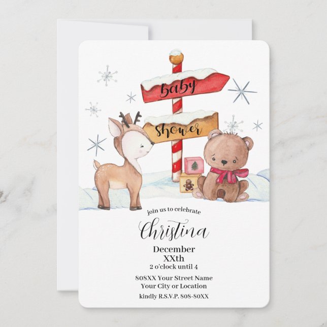 Baby Shower for Cute North Pole Winter Theme Inbjudningar (Framsida)