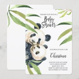 Baby Shower för Cute Panda Mamma & Baby Eucalyptus Inbjudningar