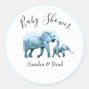 Baby Shower för Cute Pojke blue Elephants Baby Sho Runt Klistermärke