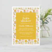 Baby Shower för Cute Retro Scandinavian Gula blomm