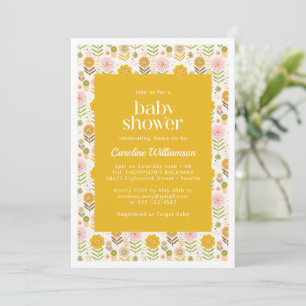 Baby Shower för Cute Retro Scandinavian Gula blomm Inbjudningar