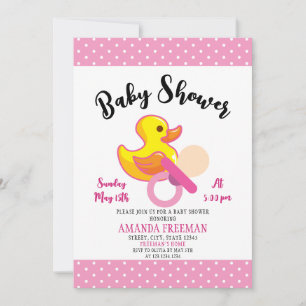 Baby Shower for Cute Rosa and White Rubber Anka Inbjudningar