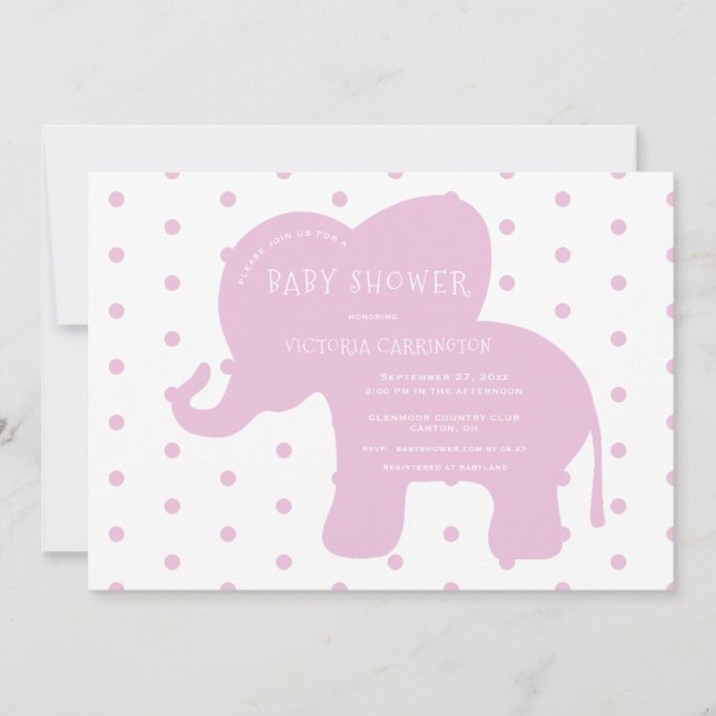 Baby Shower för Cute Rosa Elephant Polkadots Baby  Inbjudningar (Framsida)
