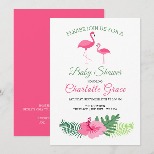 Baby Shower för Cute Rosa Flamingo Personlig  Inbjudningar (Fram/baksida)
