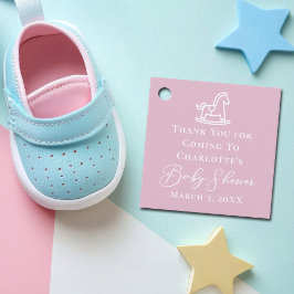 Baby Shower för Cute Rosa White Rocking Horse Baby Gåvor Etiketter