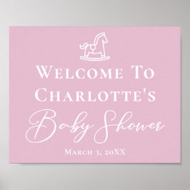 Baby Shower för Cute Rosa White Rocking Horse Baby Poster