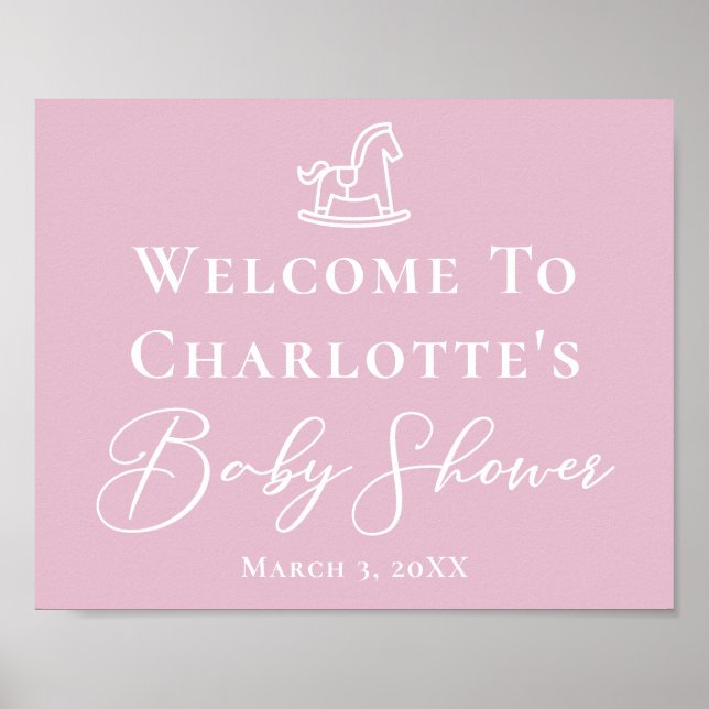 Baby Shower för Cute Rosa White Rocking Horse Baby Poster (Framsidan)