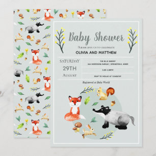 Baby Shower för Cute Rustic Woodland Forest Animal Inbjudningar
