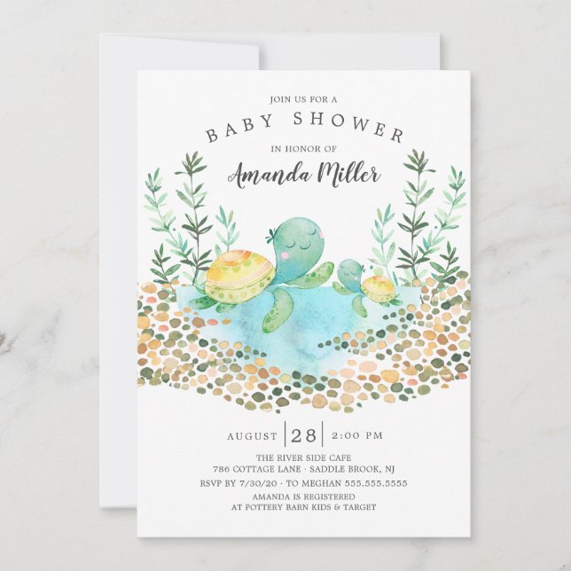 Baby Shower for Cute Sea Turtle Ocean Baby Shower Inbjudningar (Framsida)