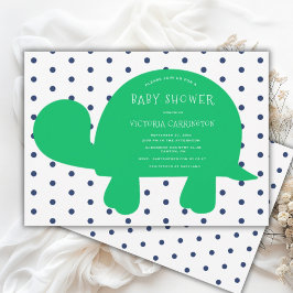 Baby Shower för Cute Turtle Navy Blue Polkadots Ba Inbjudningar
