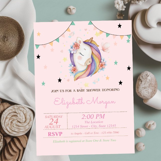 Baby Shower for Cute Unicorn Flowers Inbjudningar (Skapare uppladdad)