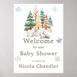 Baby Shower för Cute Winter-kaniner Poster