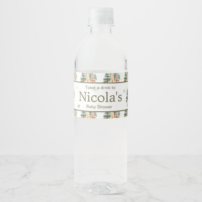 Baby Shower för Cute Winter-kaniner Vattenflaskor Etikett (Framsida)