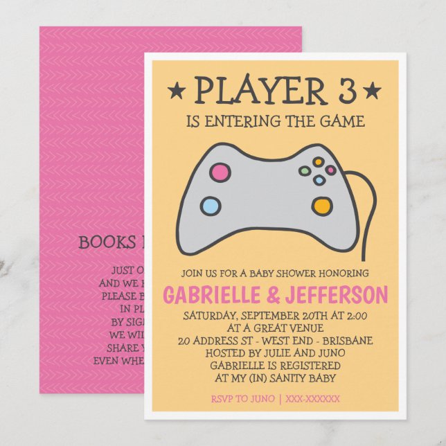 Baby shower för datorspel - Datorspelsbaby shower Inbjudningar (Fram/baksida)