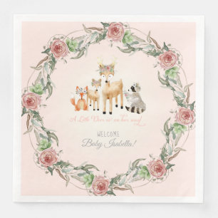 Baby shower för djur för Boho blom- kranskogsmar Pappersservett