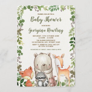 Baby shower för djur för grönskaskogsmarkskog inbjudningar