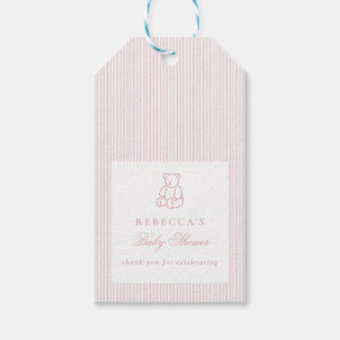 Baby Shower för Elegant för för rosa White Nalle Presentetikett