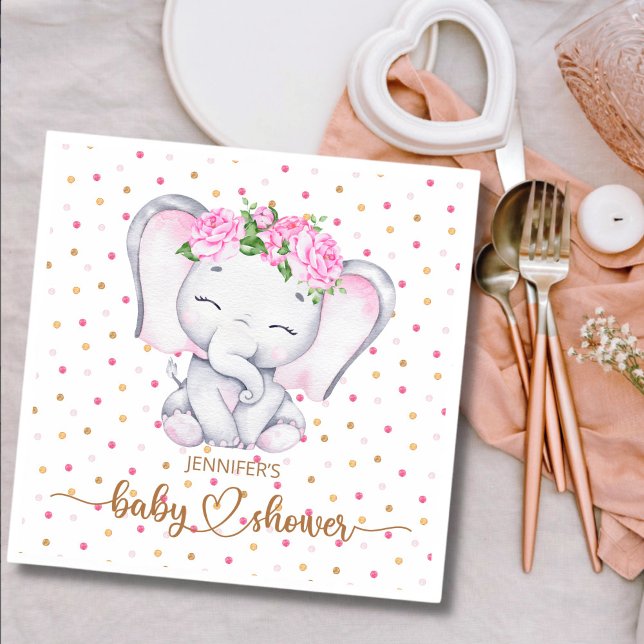 Baby Shower för Elephant Watercolor Baby Shower Pappersservett (Skapare uppladdad)