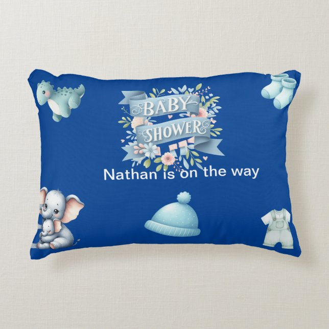 Baby Shower för en pojke Prydnadskudde (Framsidan)