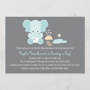 Baby shower för fågel för blåttelefant lite inbjudningar