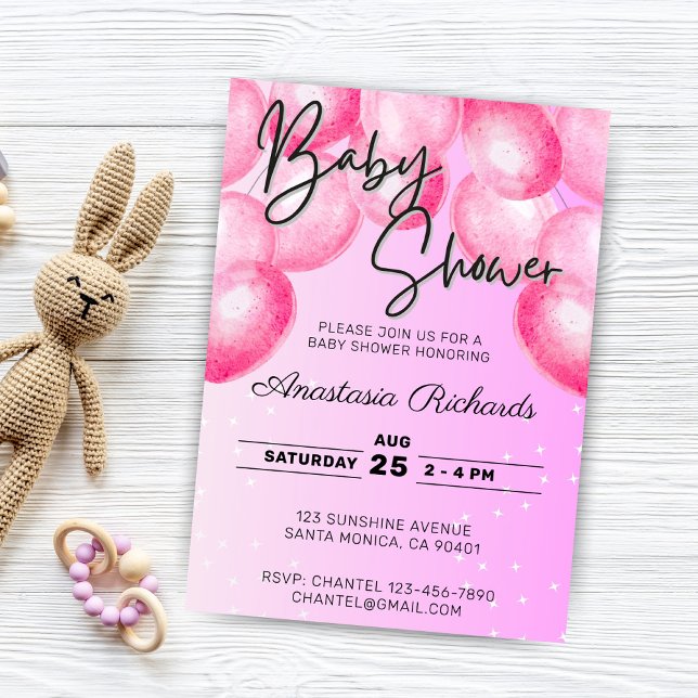 Baby Shower för färgbubblor för rosa vattenfärgsbu Inbjudningar (pink watercolor balloons baby shower invitation)