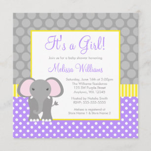 Baby shower för flicka för elefant för inbjudningar