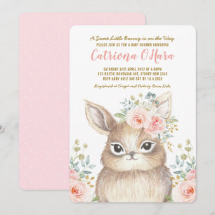 Baby shower för flicka för Kawaii skogsmarkkanin Inbjudningar