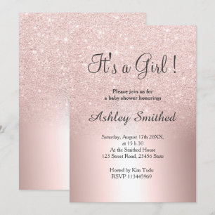 Baby shower för flicka för rosa guld- glitterombre inbjudningar