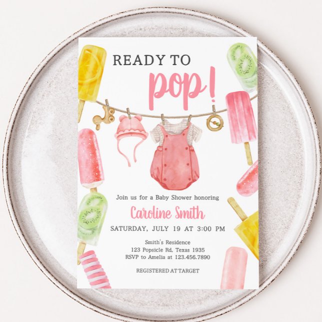 Baby Shower för flicka Popsicle Inbjudningar (Girl Ready to Pop Popsicle Baby Shower Invitation)