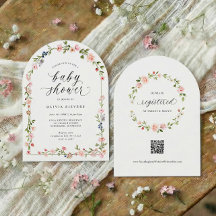 Baby Shower för Flicka Rosa Akvarell Blommig Båge