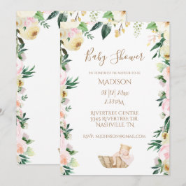 Baby Shower för flicka Rosa Blommigt Elegant Inbjudningar
