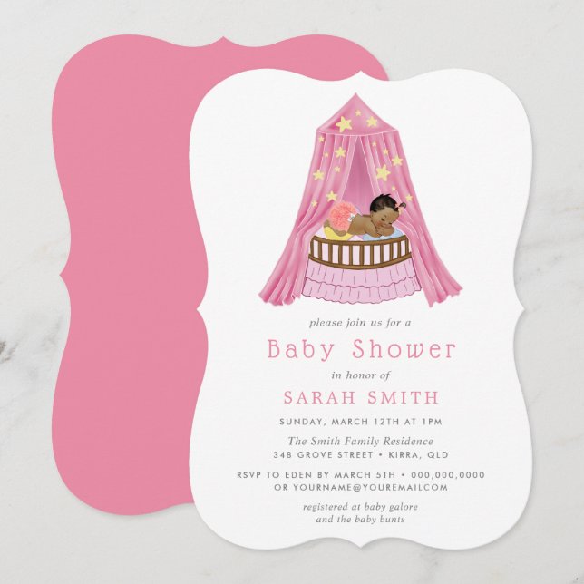 Baby Shower för Flicka Rosa Crib Bassinet Baby Sho Inbjudningar (Fram/baksida)