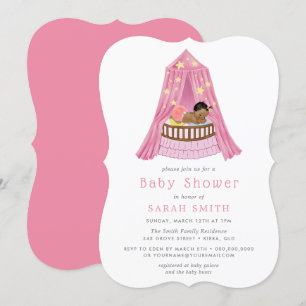 Baby Shower för Flicka Rosa Crib Bassinet Baby Sho Inbjudningar